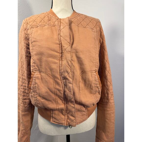 Anthropologie Hei Hei Rust Orange Quilted Zip Bomber Jacket Size L - Picture 1 of 9